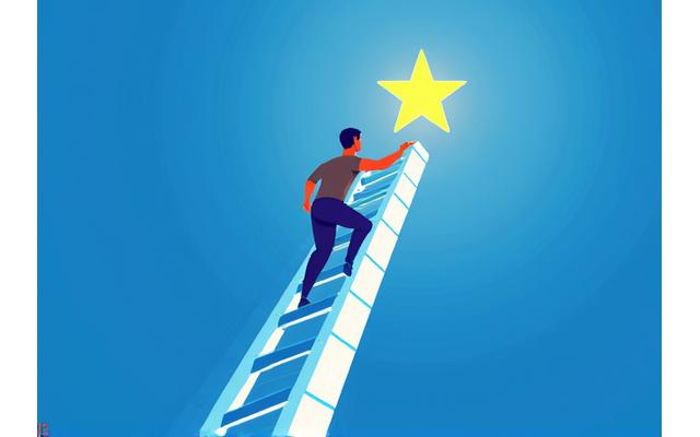 Ilustración de una persona escalando una escalera de oportunidades, simbolizando guías de carrera