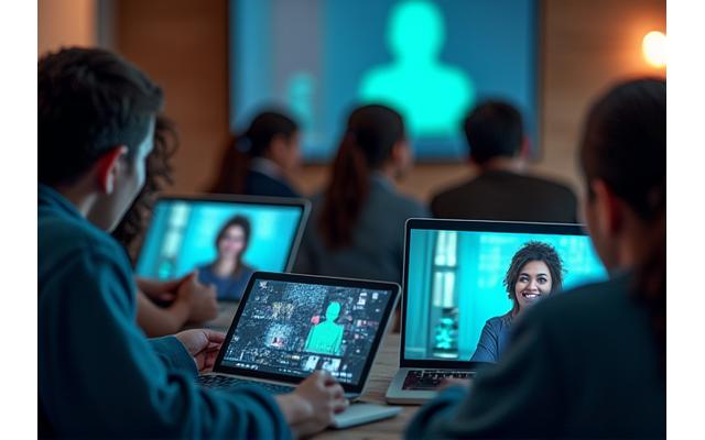 Grupo de personas participando en un webinar online, con un experto presentando
