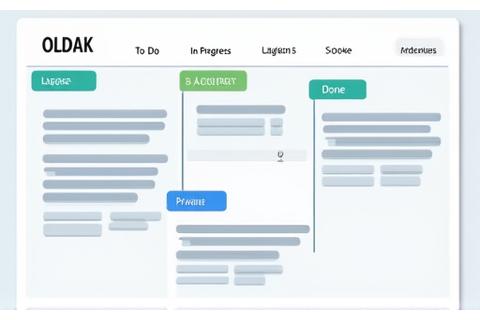 Tablero de Trello o Asana con tarjetas de tareas organizadas en columnas, simbolizando gestión de proyectos.
