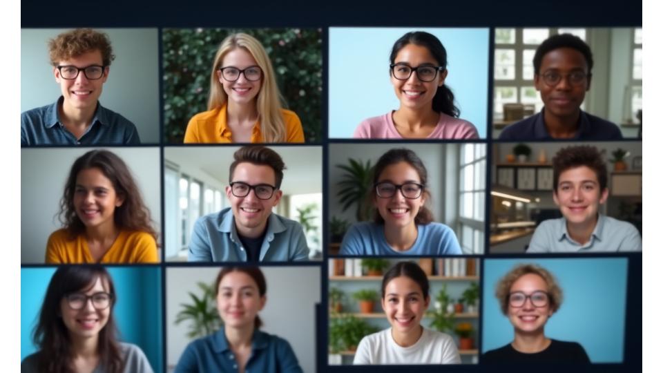 Grupo diverso de estudiantes interactuando positivamente en un entorno de aprendizaje online, simbolizando respeto y colaboración.